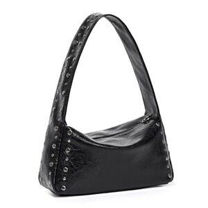 Black Studded Y2K Shoulder Bag for Women Small Vegan Leather Purse Chic